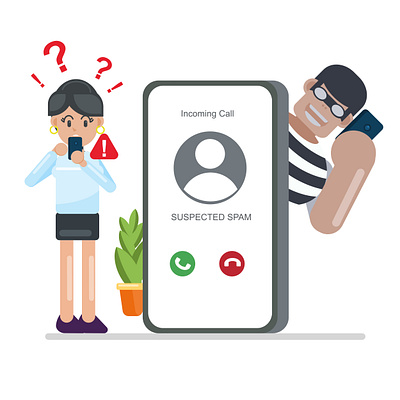 Suspected spam/scam call flat illustration style flat illustration suspicious