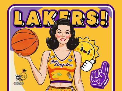 Lakers Pin-Up... ᕙ(⇀‸↼` )ᕗ 80s adobe art ball basketball classic game illustrator la lakers los angeles pin up pinup poster retro sexy sports vector vintage woman