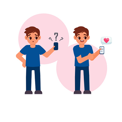 Flat illustration a man waiting for message love from someone happy valentine day