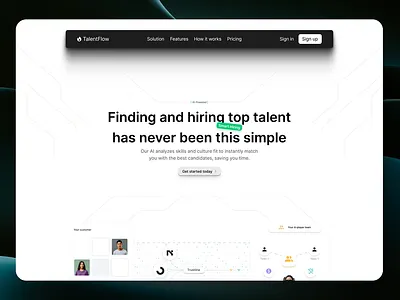 Light hero header for a hiring B2B SaaS ai saas saas saass b2b tech saas