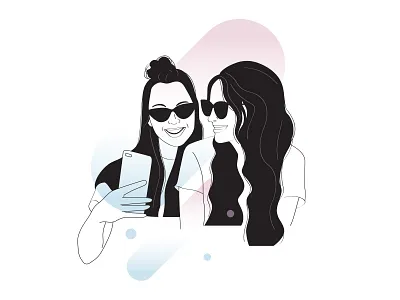 Social friends black and white editorial gradient illustration infographic line illustration selfie social media women