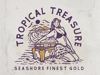 Tropical Treasure angonmangsa badges beach branding design girl gold graphicdesign hand drawn hawaii hula illustration logo sea seashore tropical tshirt ui vacation vector