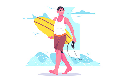 Surfer with surfboard go into water lifestyle