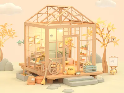 patio 3d character color design drawing graphic design illustration leaf scene style tree