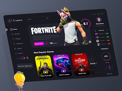 Gaming Dashboard 3d 3d art clean dark dark mode dashboard esport game deisgn gamer games homepage steam store ui user experince user interface ux videogame web design website