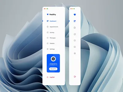 Healthy Sidebar Navigation blue clean dark dashboard desktop fluent design glassmorphism health inspiration light microsoft minimal nav navbar sidebar sidebar navigation ui unarshia ux web