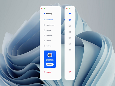 Healthy Sidebar Navigation blue clean dark dashboard desktop fluent design glassmorphism health inspiration light microsoft minimal nav navbar sidebar sidebar navigation ui unarshia ux web