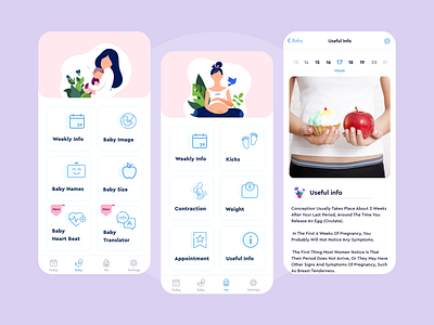 Pregnancy App Ui\Ux Design Works #2 app ui branding design flat ui design illustration logo pregnancy app ui design sample app ui ui ui design vector