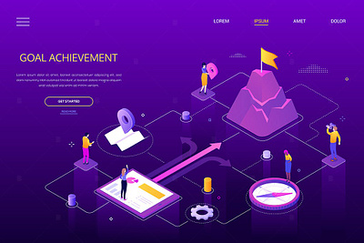 Goal Achievement - Colorful Isometric Banner 3d 3d animation 3d art 3d illustration abstract app banner banners concept design illustration logo page ui web web banner web banners web design web development website