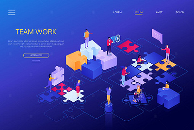 Team Work - Colorful Isometric Web Banner 3d 3d art app concept design development icon icons illustration landing landing page landing pages page pages process ui web web design web development website