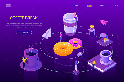 Coffee break - Modern Isometric Web Banner 3d art 3d illustration app banner banners design illustration landing landing page landing pages logo page pages ui web web banner web banners web design web development website