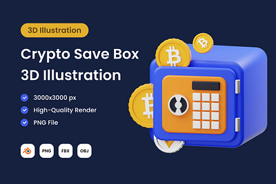 Crypto Save Box 3D Illustration 3d animation backgrounds branding concept crypto cryptocurrency design graphic design illustration landing landing page logo motion graphics page secure ui web website