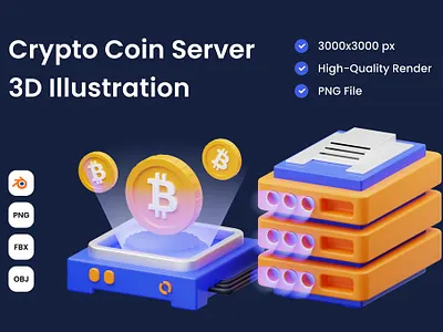 Crypto Server 3D Illustration background backgrounds bitcoin branding btc crypto cryptocurrency currency design designers digital illustration investment logo mining money server ui vector wallet