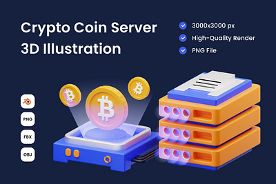 Crypto Server 3D Illustration background backgrounds bitcoin branding btc crypto cryptocurrency currency design designers digital illustration investment logo mining money server ui vector wallet