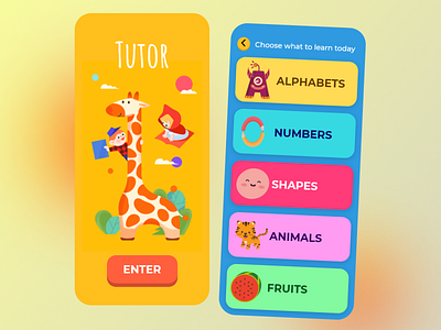 Tutor 👶🏻 Children Learning App adobe xd app design branding child design design trend educational app interface kids app learning minimalism mobile app navigation trending ui ui design uiux user interface ux yellow