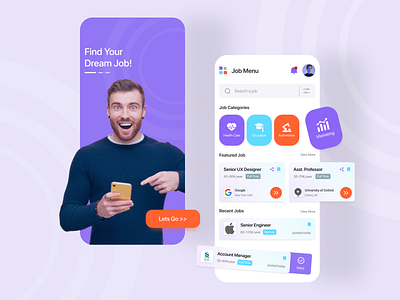 Job Searching App UI app branding design employee graphic design hire job job listing logo mobile mobile app trendy ui uiux ux