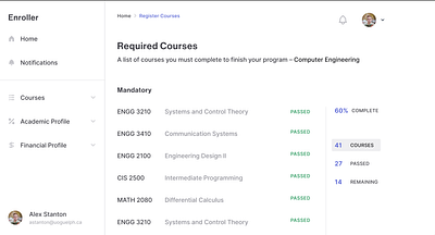 Enroller — Required Courses Page branding design saas typogaphy ui