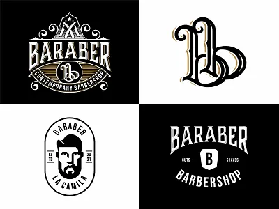 Baraber💈✂️ badge barber barbershop beard cut face hair hair salon haircut hairstyle icon illustration logo male man monogram razor scissors shave shop