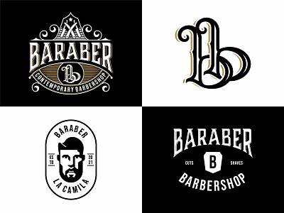 Baraber💈✂️ badge barber barbershop beard cut face hair hair salon haircut hairstyle icon illustration logo male man monogram razor scissors shave shop