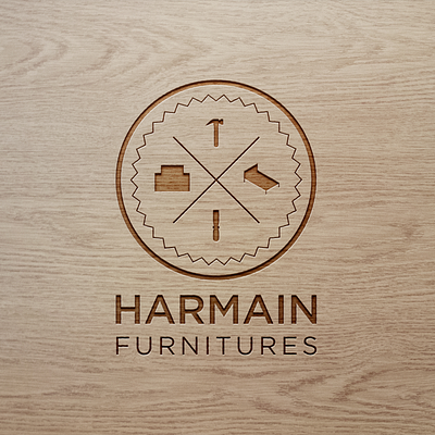 Harmain Furnitures Logo badge logo chisel circle logo furniture logo furniturelogo furnitures furnitures logo hyderabad india interior interior logo interiors logo manufacturers sofa sofa logo