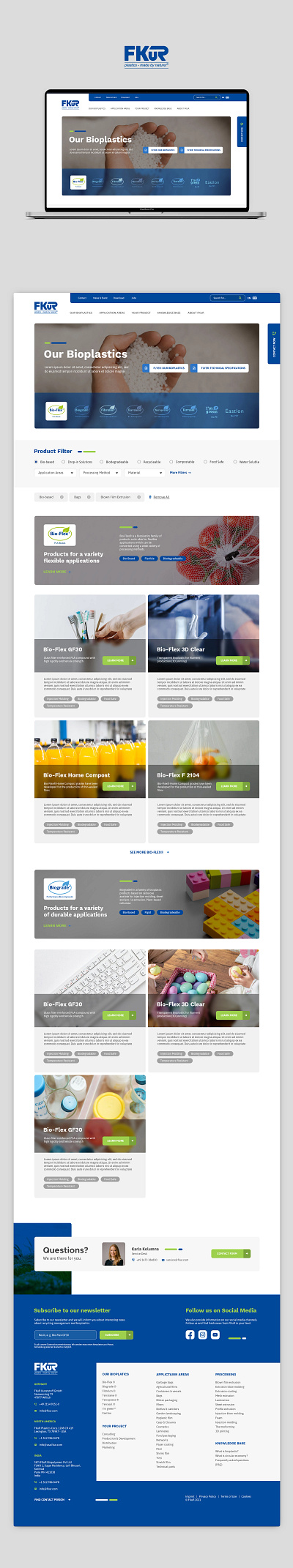 Bioplastic Website for FKUR bioplastic design interface landingpage website
