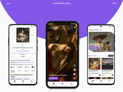 Exhibit, social media for artists - Teaser app design art art auction auction elegant luxury media mock ups mockup purple sales selling social social media tiktok ui ui design ui ux ux ux design