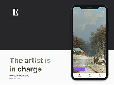 Exhibit, social media for artists - Teaser app design art art auction artists auction elegant luxury media mockup mockups painting purple social social media tiktok ui ui design ui ux ux ux design