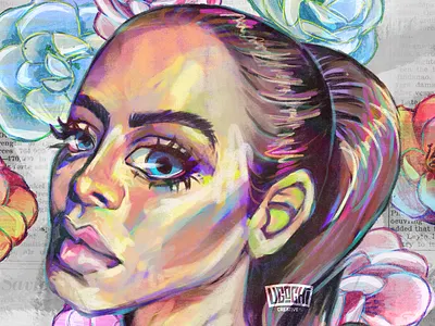 18858111 digital painting flowers illustration lady portrait woman