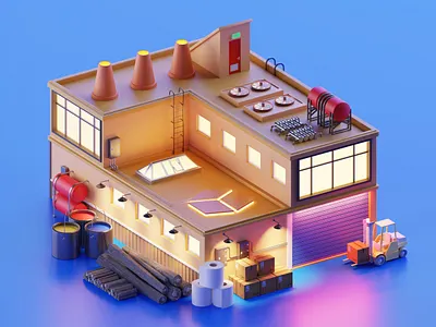 Linedock packaging factory 3d blender blender3d factory illustration isometric linedock lowpoly packaging