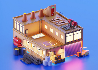 Linedock packaging factory 3d blender blender3d factory illustration isometric linedock lowpoly packaging