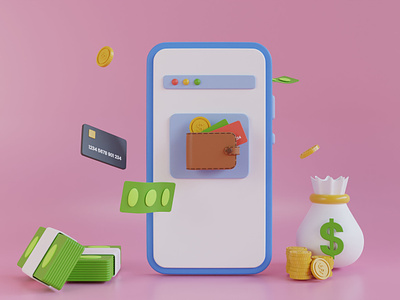 3D Money Wallet on Smartphone