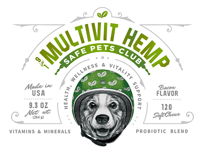 Safe Pets Club Multivit Hemp Packaging branding classic custom dog graphic design ill illustration label logo old school pet print retro vector vintage