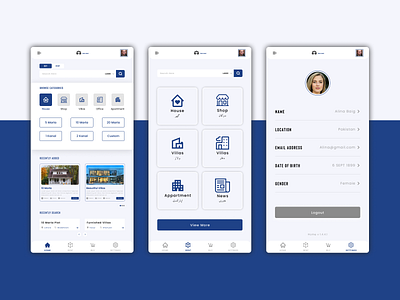 Real Estate App app screens categories dashboard mobile app real estate search