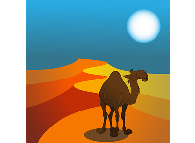 The Desert Panorama with a camel and The Sun design illustration vector