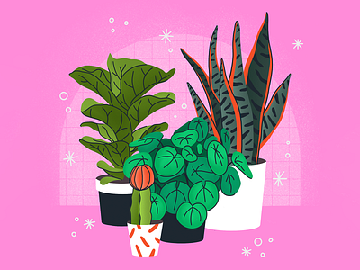 studio plants botanical flat illustration green illustration illustrator limited colour palette limited palette plants procreate