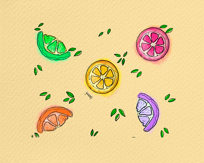 Colors of fruits artwork branding citrus design fruitdesign illustration lemon pattern reel wallart yellow