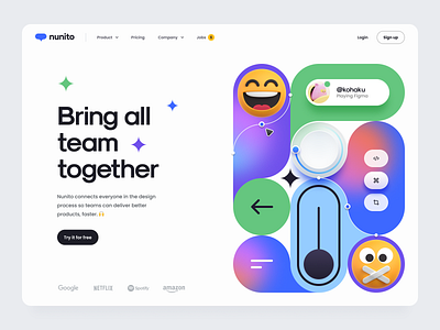 Nunito – Hero header 3d clean dark theme design design system emoji geometric hero header icon illustration isometric landing page minimal nav navigation ui ui design ux ux design web design