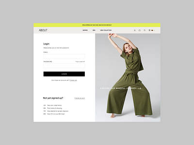 Login page for ABOUT 🌱 abstract art branding design fashion website graphic design graphic designer grid illustration login login page logo minimal organic sign up sign up page siwss ui ux vector web design