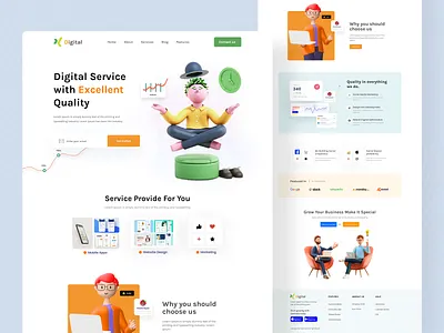Digital Service Landing Page Design 2021 trend clean design homepage illustration landingpage logo responsive template trendy design ui ui ux website