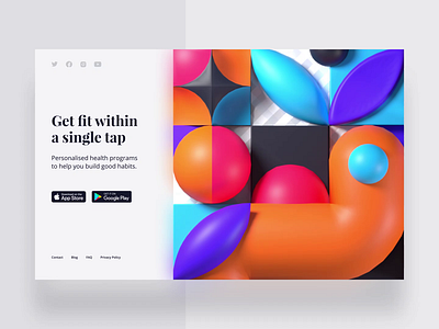 GetFit Landing Page 3d animation app blender clean design fitness header health illustration landing page minimal motion motion design motion graphic website wellness