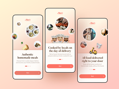 Mae's mobile app. Onboarding app branding delivery design dishes fashion food illustration kitchen list logo menu mobile onboarding recipes typography uber ui ux vector