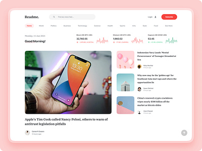 News Update Web Design Exploration article chart clean design exploration figma landing minimal news page red simple trend ui ui design ux ux design web website