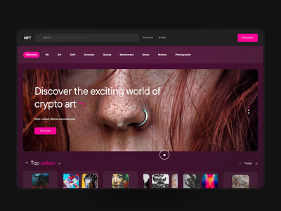 Art work - NFT Web App 3d animation art blockchain crypto cryptoart dark dashboard design ethereum figma resource gradient marketplace motto neon nft ui ux web web design