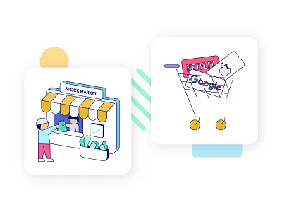 Stock Market abstract bitcoin cart character crypto design investing kickative lines money outlines shapes shop stock market ui vector