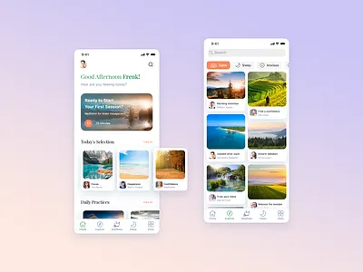 Meditation app concept app app design dashboard design feed interaction meditation minimal mobile mobile app music relax sleep social stress ui ux