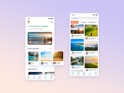 Meditation app concept app app design dashboard design feed interaction meditation minimal mobile mobile app music relax sleep social stress ui ux