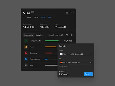 Card Info (Light & Dark) bank card credit figma prototyping transfer ui uikit ux wireframe