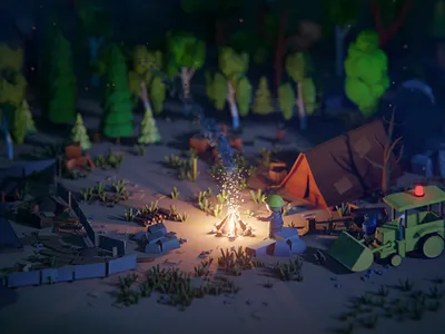 Low poly Camp fire!!! Bob the builder theme 3d art 3d illustration 3d modeling animation blender blender 3d bob the builder camp fire illustration low poly night scene