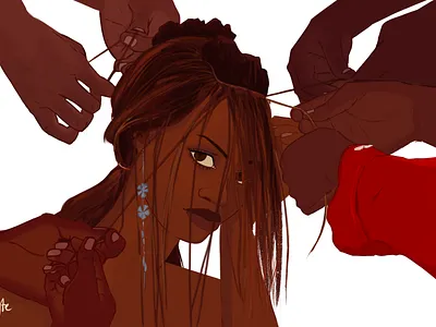 Braided african woman black woman braiding community design female character female designers female portrait hand illustration natural hair study