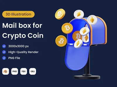 Mail Box Crypto Coin 3D Illustration 3d 3d concept 3d illustration app apps brand branding concept crypto cryptocurrency design icon icons illustration illustrations vector web web design web development website